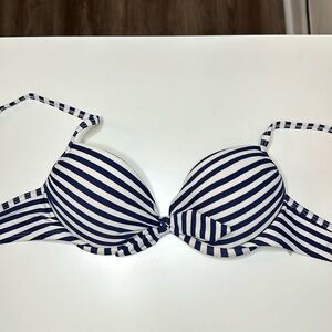 Xhilaration Nautical Bikini Top, Size Small, Blue White Stripe